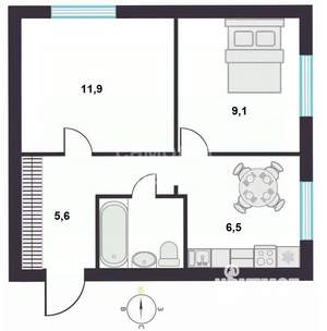 2-к квартира, вторичка, 37м2, 4/9 этаж