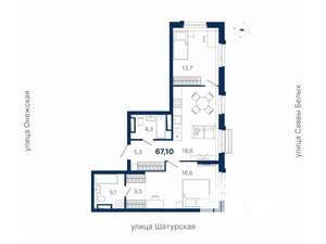 2-к квартира, вторичка, 67м2, 7/17 этаж