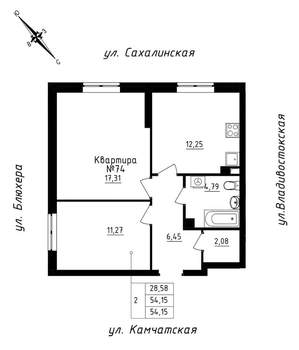2-к квартира, строящийся дом, 54м2, 7/25 этаж