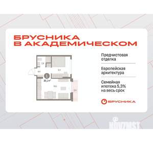 1-к квартира, вторичка, 35м2, 9/9 этаж