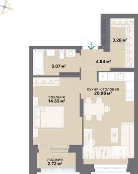 1-к квартира, вторичка, 51м2, 11/25 этаж