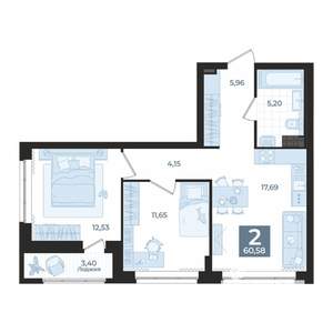 2-к квартира, вторичка, 61м2, 3/12 этаж