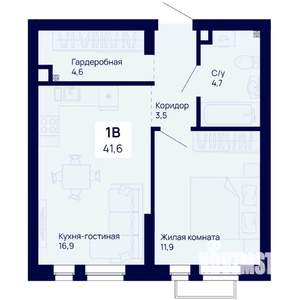 1-к квартира, вторичка, 42м2, 2/18 этаж