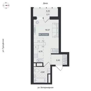 1-к квартира, строящийся дом, 32м2, 12/24 этаж