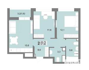 2-к квартира, строящийся дом, 58м2, 13/25 этаж