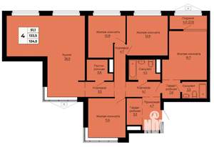 4-к квартира, строящийся дом, 125м2, 24/24 этаж