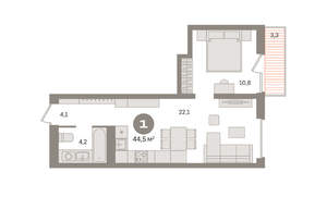 1-к квартира, вторичка, 44м2, 3/8 этаж