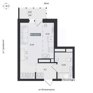 1-к квартира, вторичка, 32м2, 9/24 этаж