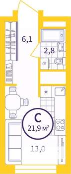 Студия квартира, вторичка, 22м2, 23/24 этаж