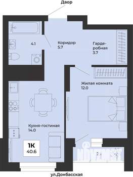 1-к квартира, строящийся дом, 41м2, 23/25 этаж