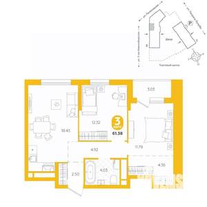 3-к квартира, вторичка, 61м2, 12/24 этаж