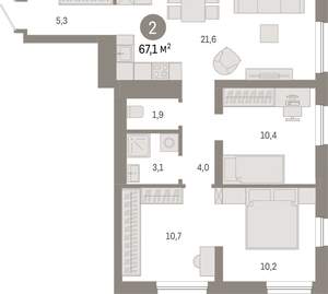 2-к квартира, вторичка, 67м2, 4/8 этаж