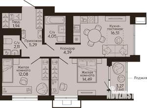 2-к квартира, вторичка, 63м2, 16/18 этаж