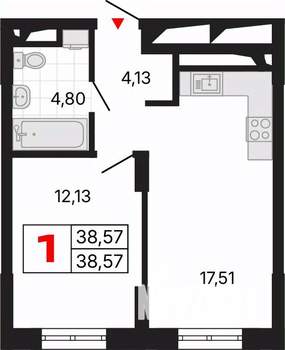 1-к квартира, вторичка, 39м2, 9/25 этаж
