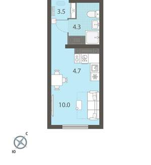 Студия квартира, вторичка, 23м2, 23/25 этаж
