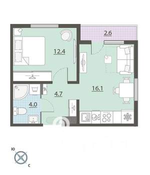 1-к квартира, вторичка, 39м2, 8/24 этаж