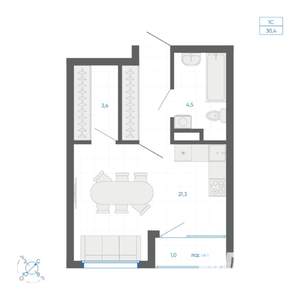 Студия квартира, вторичка, 30м2, 15/22 этаж