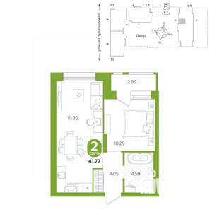 2-к квартира, строящийся дом, 42м2, 12/25 этаж