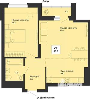 2-к квартира, строящийся дом, 56м2, 17/25 этаж