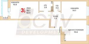 2-к квартира, вторичка, 59м2, 4/16 этаж