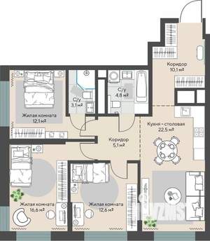 3-к квартира, вторичка, 87м2, 19/30 этаж