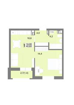 1-к квартира, строящийся дом, 41м2, 7/17 этаж