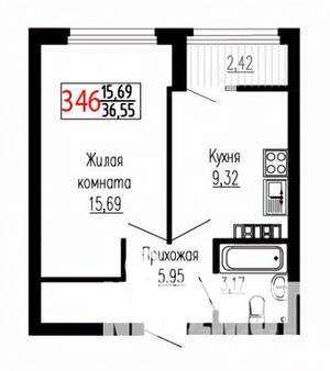 1-к квартира, строящийся дом, 37м2, 26/27 этаж