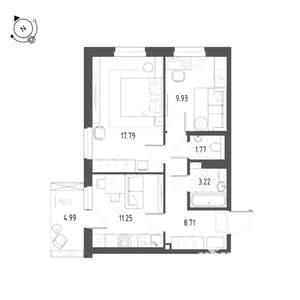 2-к квартира, строящийся дом, 54м2, 22/22 этаж