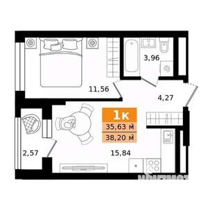 1-к квартира, строящийся дом, 38м2, 2/27 этаж