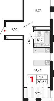 1-к квартира, вторичка, 40м2, 2/25 этаж