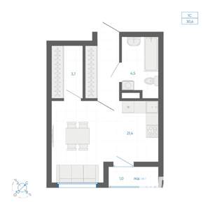 Студия квартира, вторичка, 31м2, 9/22 этаж