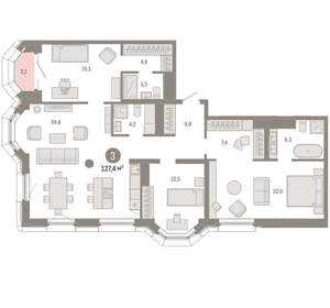 3-к квартира, вторичка, 127м2, 6/24 этаж