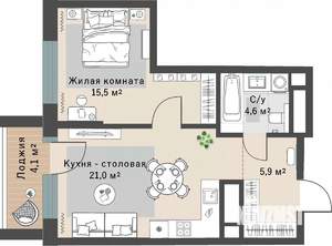 1-к квартира, строящийся дом, 49м2, 20/29 этаж