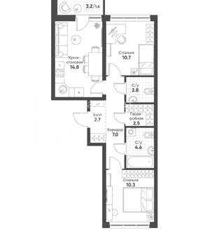 2-к квартира, вторичка, 57м2, 9/15 этаж