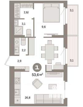 1-к квартира, вторичка, 54м2, 9/9 этаж