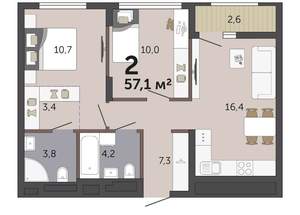 2-к квартира, вторичка, 57м2, 6/19 этаж