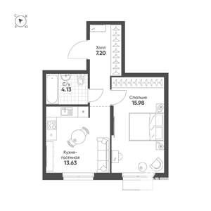 1-к квартира, вторичка, 41м2, 3/25 этаж