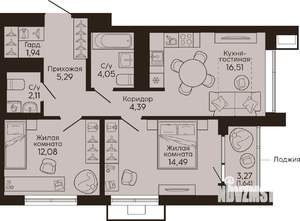 2-к квартира, вторичка, 63м2, 5/18 этаж