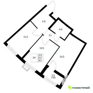 2-к квартира, вторичка, 59м2, 8/31 этаж