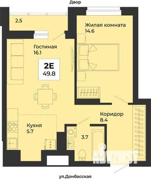 1-к квартира, строящийся дом, 50м2, 3/25 этаж