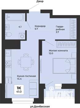1-к квартира, строящийся дом, 41м2, 12/25 этаж