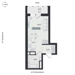 Студия квартира, вторичка, 32м2, 9/24 этаж