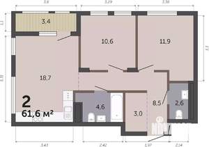 2-к квартира, вторичка, 62м2, 7/19 этаж