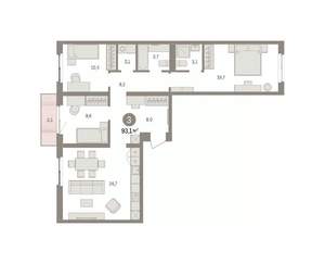 3-к квартира, вторичка, 93м2, 3/9 этаж