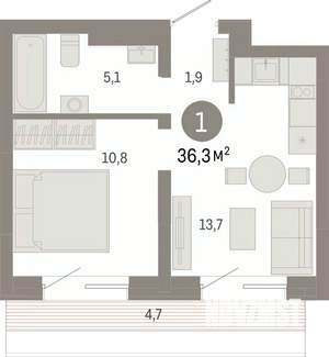 1-к квартира, вторичка, 36м2, 7/7 этаж