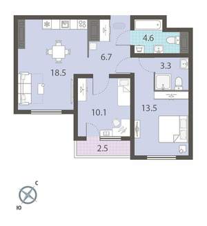 2-к квартира, вторичка, 58м2, 23/25 этаж