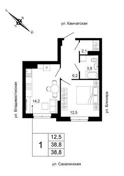 1-к квартира, вторичка, 39м2, 18/24 этаж