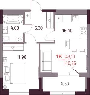 1-к квартира, вторичка, 41м2, 12/25 этаж