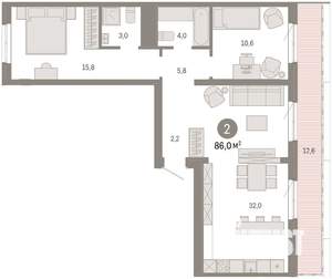 2-к квартира, вторичка, 86м2, 9/9 этаж