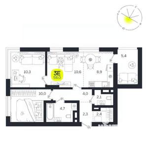 3-к квартира, вторичка, 58м2, 9/27 этаж